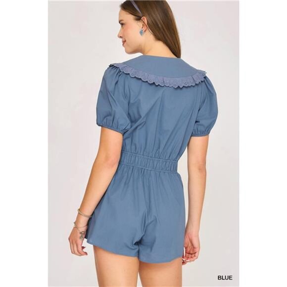 Umgee Collared Short Sleeve Button Down Romper - Picture 3 of 5